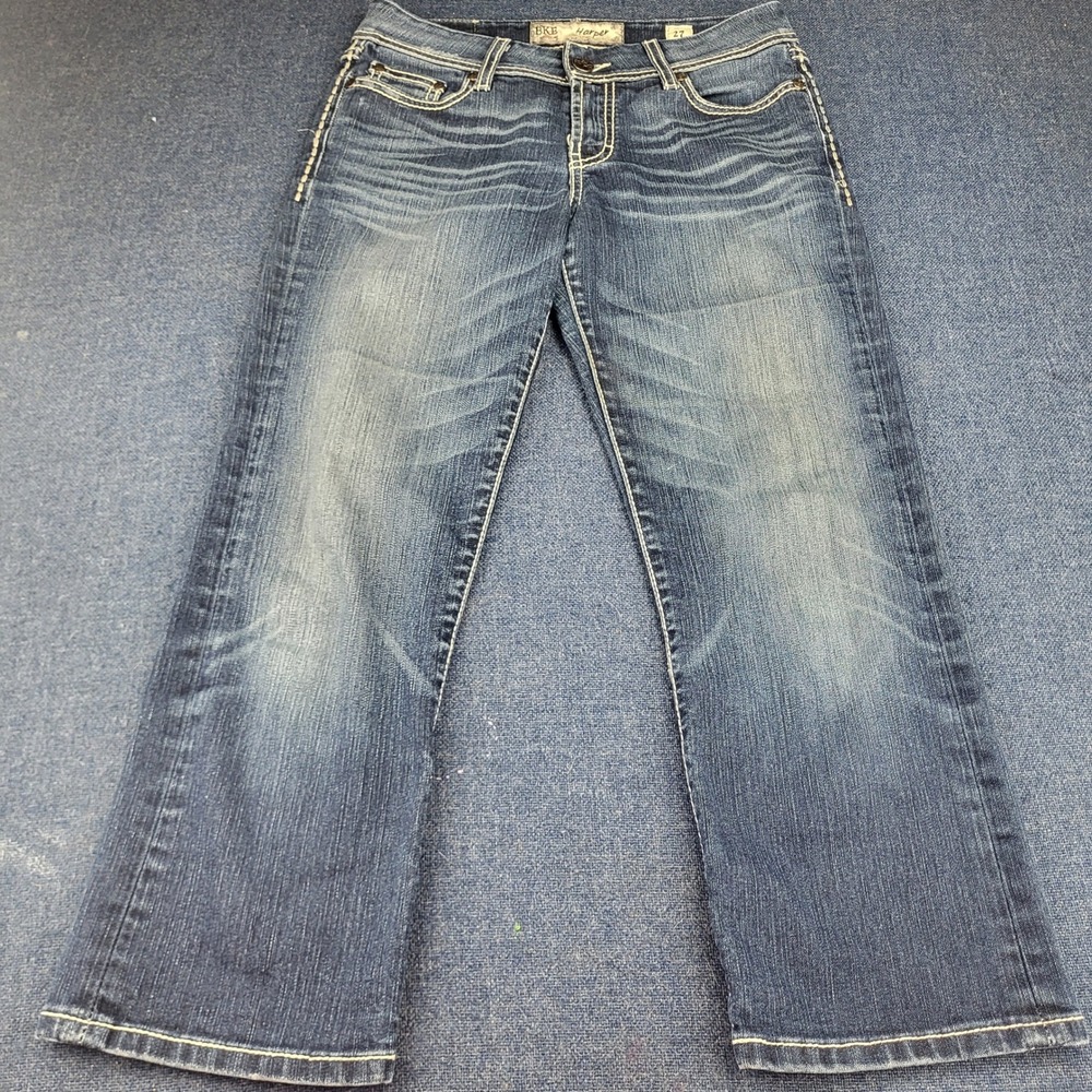 BKE Harper Low Rise Bootcut Jeans Medium Wash Studded Pockets Size 27